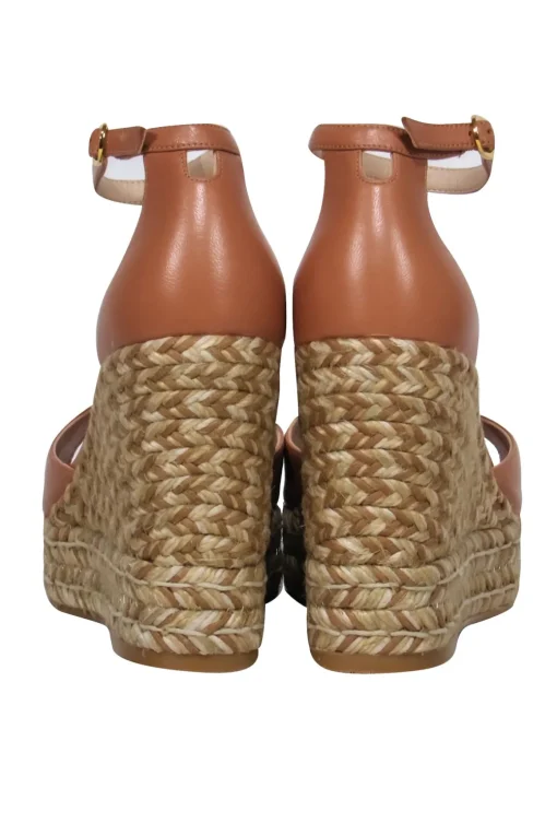 Stuart Weitzman - Beige Leather Espadrille Platform Wedges Sz 7.5