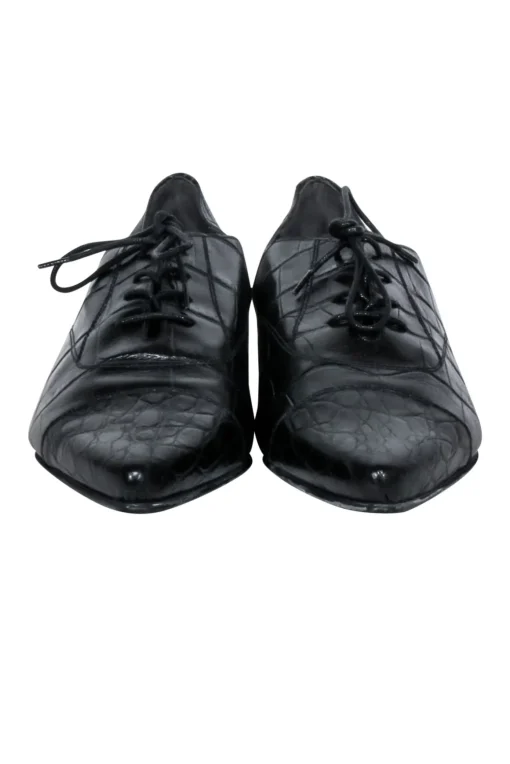 Stuart Weitzman - Black Croc Embossed Leather Flat Shoes Sz 8
