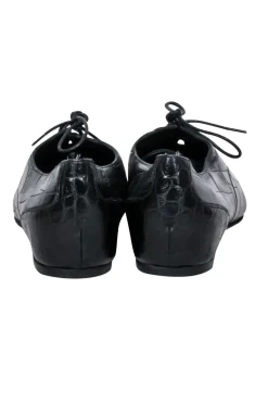 Stuart Weitzman - Black Croc Embossed Leather Flat Shoes Sz 8