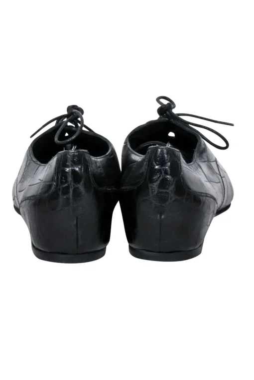 Stuart Weitzman - Black Croc Embossed Leather Flat Shoes Sz 8