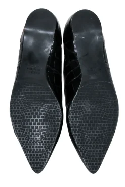 Stuart Weitzman - Black Croc Embossed Leather Flat Shoes Sz 8