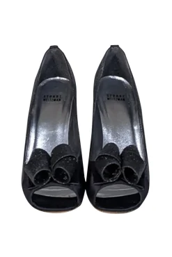 Stuart Weitzman - Black Glitter Peep Toe Basic Pumps Sz 9