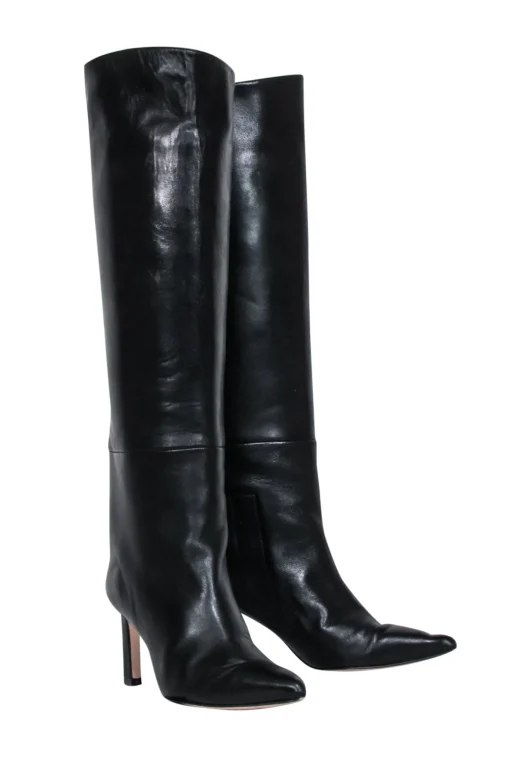 Stuart Weitzman - Black Leather Tall Boots w/ Stiletto Heel Sz 6