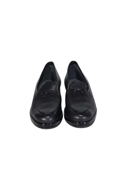 Stuart Weitzman - Black Leather Loafers w/ Patent Trim & Bow Accent Sz 10