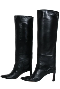 Stuart Weitzman - Black Leather Tall Boots w/ Stiletto Heel Sz 6