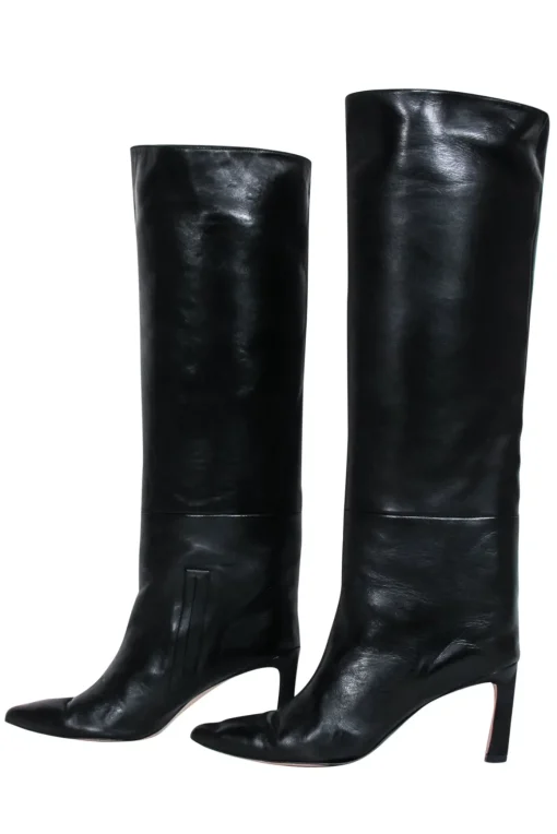 Stuart Weitzman - Black Leather Tall Boots w/ Stiletto Heel Sz 6