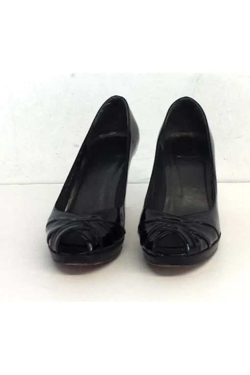 Stuart Weitzman - Black Patent Woven Peep Toe Heels Sz 6