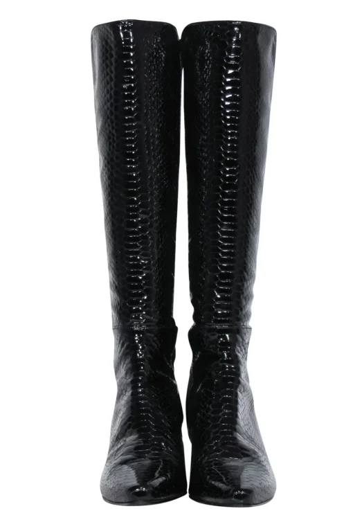 Stuart Weitzman - Black Reptile Embossed Patent Leather Boots Sz 9