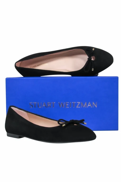 Stuart Weitzman - Black Suede "Gabby" Ballerina Flats w/ Bow Sz 8.5