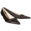 Stuart Weitzman - Brown Pointed Toe Satin Kitten Heels w/ Metallic Applique Sz 9.5
