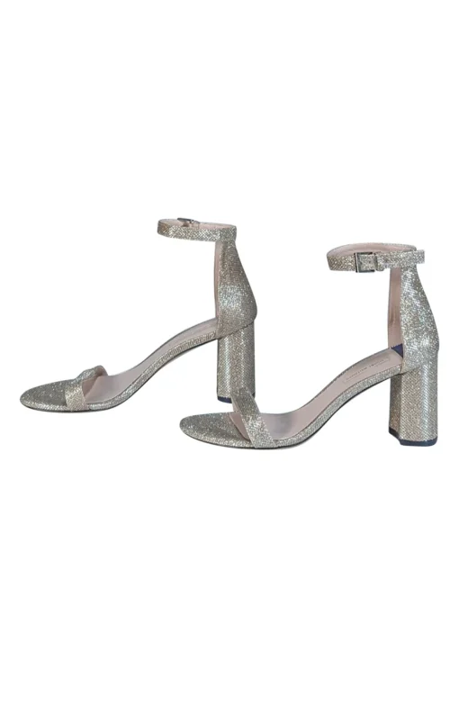 Stuart Weitzman - Champgane Gold Glitter Block Heel Sandal Sz 9.5