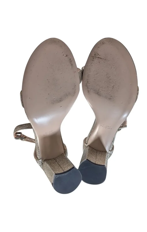 Stuart Weitzman - Champgane Gold Glitter Block Heel Sandal Sz 9.5