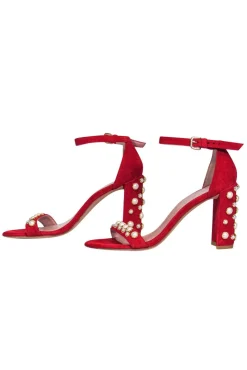 Stuart Weitzman - Red Suede Strappy Pumps w/ Pearl Embellishments Sz 7.5