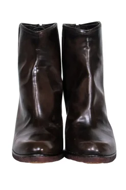 Stuart Weitzman - Walnut Marbled Leather "Rho" Ankle Booties Sz 9