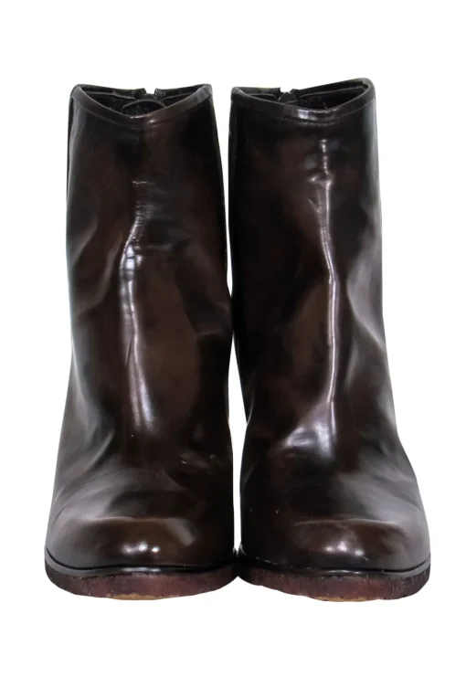 Stuart Weitzman - Walnut Marbled Leather "Rho" Ankle Booties Sz 9