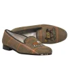 Stubbs & Wootton - Green Plaid Woven Slipper Flats w/ Equestrian Embroidery Sz 9