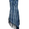 Studio 189 - Blue & White Sleeveless Wrap w/ Fringe on Hem Dress Sz S
