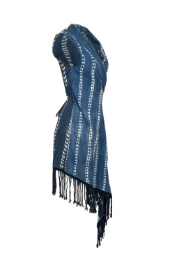 Studio 189 - Blue & White Sleeveless Wrap w/ Fringe on Hem Dress Sz S