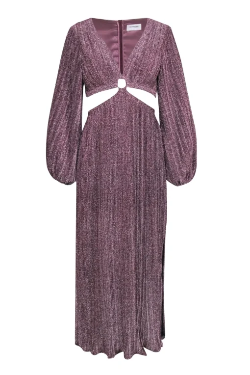 Suboo - Mauve Sparkle Balloon Sleeve Maxi Dress w/ Side Cutouts Sz S