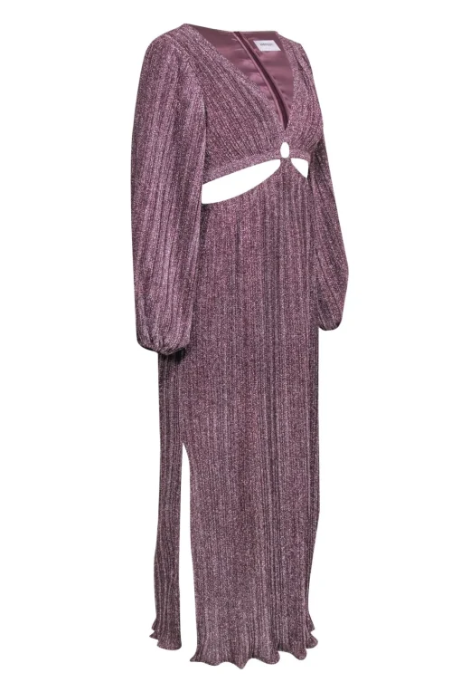 Suboo - Mauve Sparkle Balloon Sleeve Maxi Dress w/ Side Cutouts Sz S