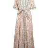 Sue Sartor - Ivory, Orange, & Green Print Maxi Dress Sz M
