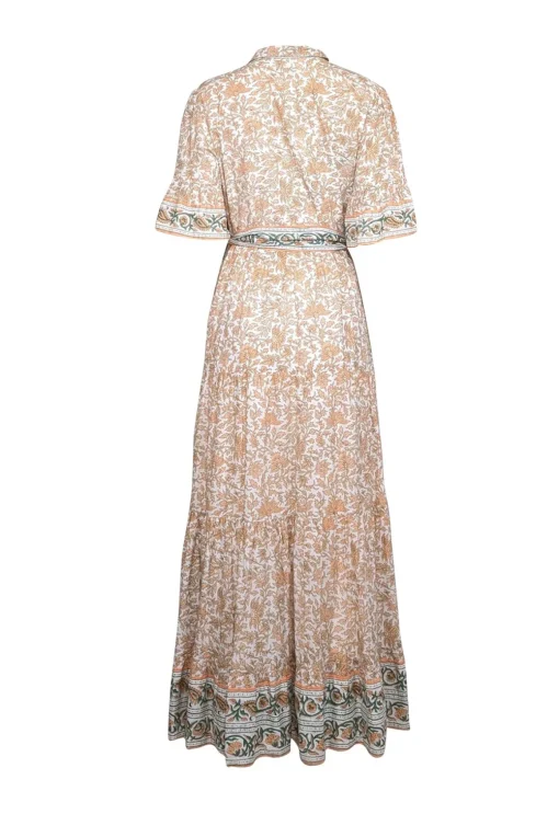Sue Sartor - Ivory, Orange, & Green Print Maxi Dress Sz M
