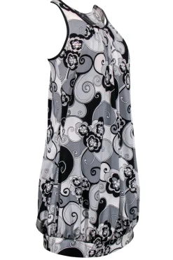 Sue Wong - Black & Grey Printed Shift Dress w/ Bubble Hem Sz 6