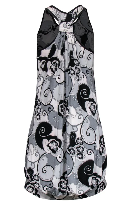 Sue Wong - Black & Grey Printed Shift Dress w/ Bubble Hem Sz 6