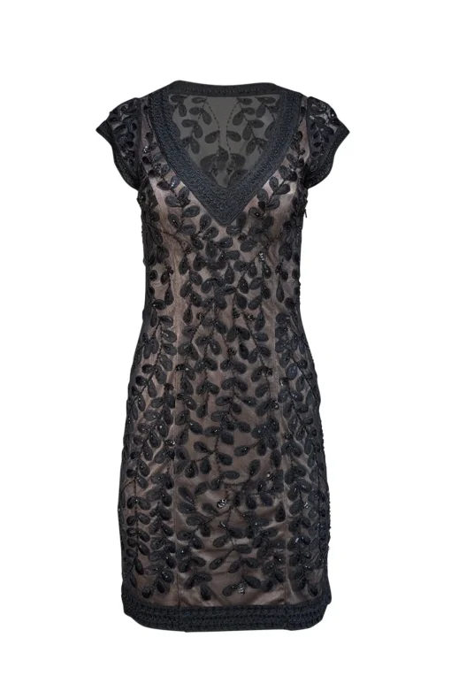 Sue Wong - Black Lace Beaded V-Neckline Dress Sz 6