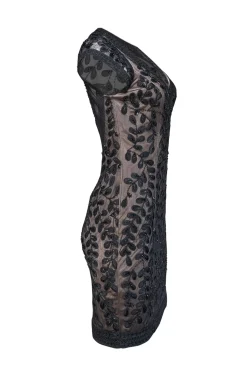 Sue Wong - Black Lace Beaded V-Neckline Dress Sz 6