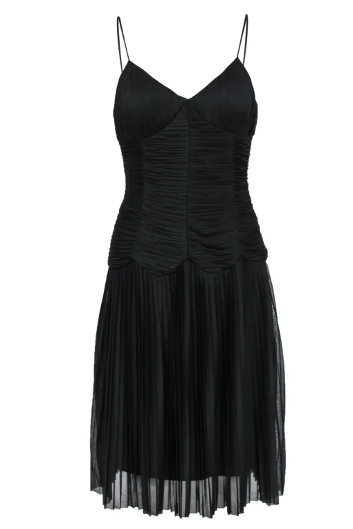 Sue Wong - Black Pleated Drop Waist Swing Dress Sz 8