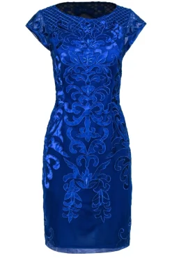 Sue Wong - Cobalt Blue Metallic Embroidered Sheath Dress Sz 12