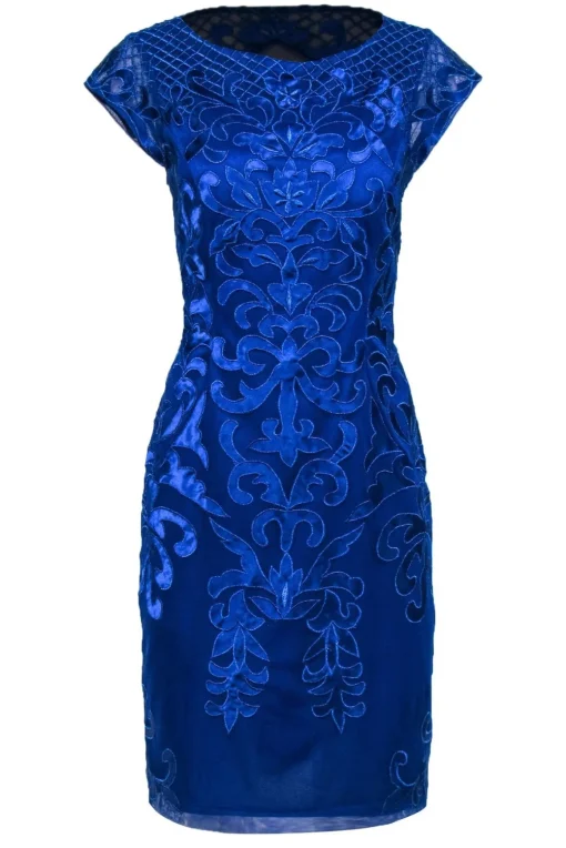 Sue Wong - Cobalt Blue Metallic Embroidered Sheath Dress Sz 12
