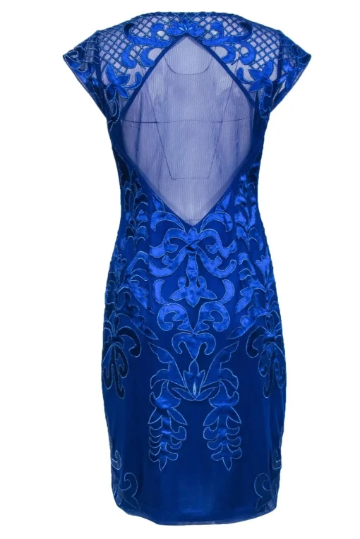 Sue Wong - Cobalt Blue Metallic Embroidered Sheath Dress Sz 12