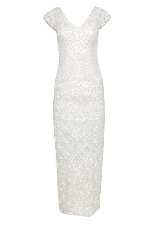 Sue Wong - Embellished White Lace Cap Sleeve Gown Sz 0