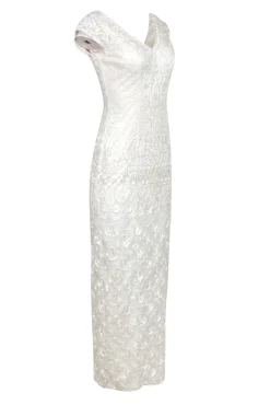 Sue Wong - Embellished White Lace Cap Sleeve Gown Sz 0
