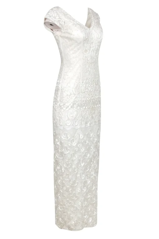 Sue Wong - Embellished White Lace Cap Sleeve Gown Sz 0