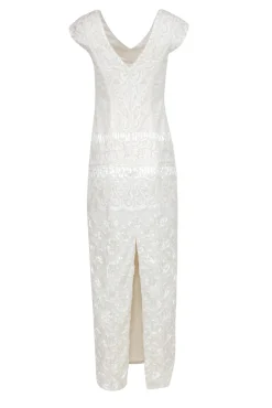 Sue Wong - Embellished White Lace Cap Sleeve Gown Sz 0