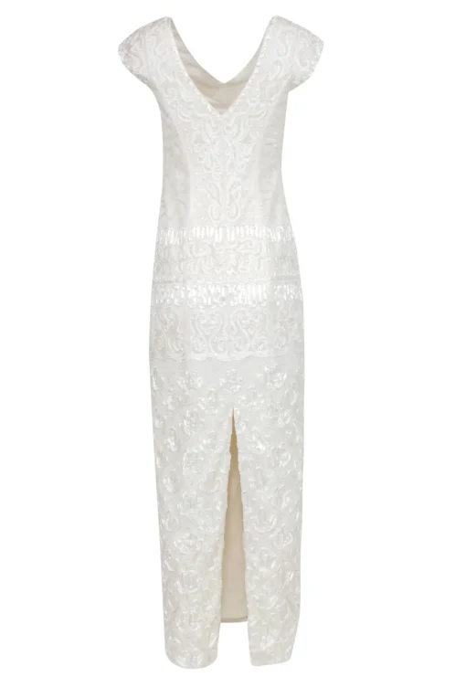 Sue Wong - Embellished White Lace Cap Sleeve Gown Sz 0
