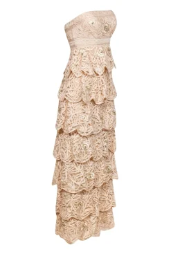 Sue Wong - Nude Embellished Lace Layer Strapless Gown Sz 0