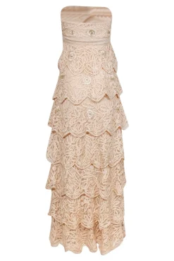 Sue Wong - Nude Embellished Lace Layer Strapless Gown Sz 0
