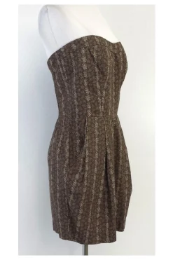 Sunner - Brown & Beige Floral Print Strapless Dress Sz 8