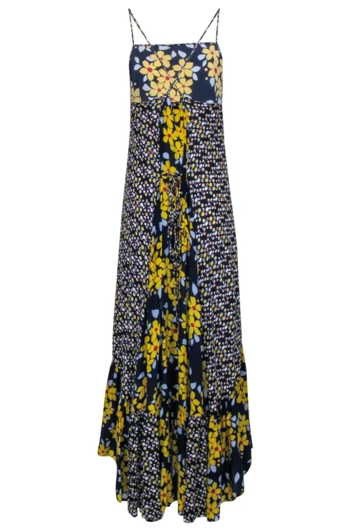 Suno - Navy & Yellow Floral Print Maxi Dress Sz 4