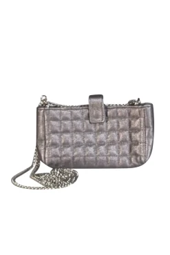 Suzi Roher - Silver Gunmetal Quilted Phone Crossbody Bag