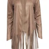 SW3 - Tan Faux Suede Fringe Cardigan Sz M