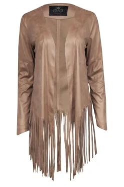 SW3 - Tan Faux Suede Fringe Cardigan Sz M