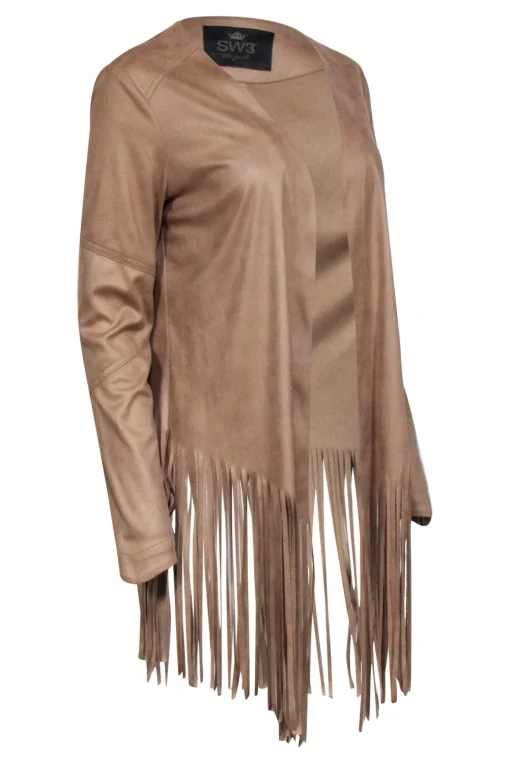SW3 - Tan Faux Suede Fringe Cardigan Sz M