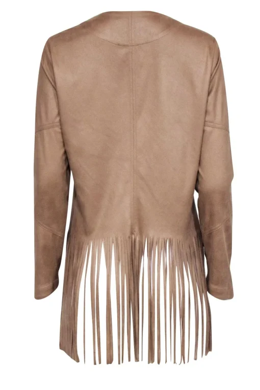SW3 - Tan Faux Suede Fringe Cardigan Sz M
