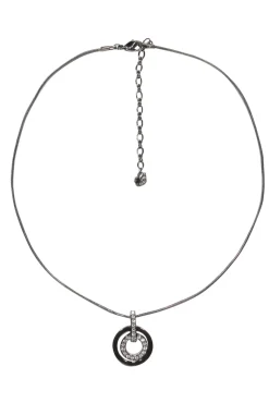 Swarovski - Silver Double Circle Jeweled Pendant Necklace