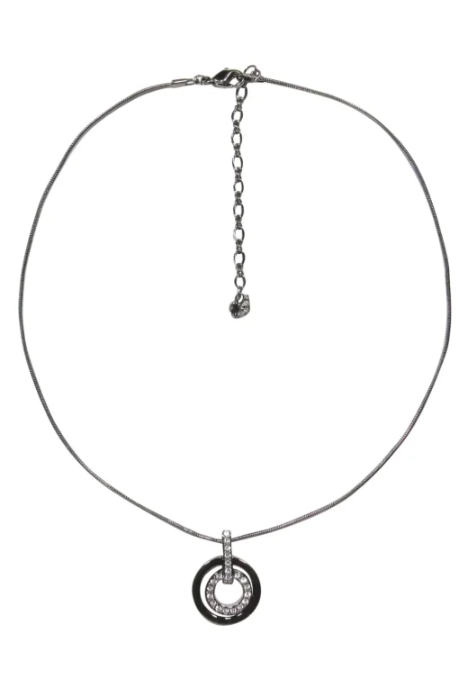 Swarovski - Silver Double Circle Jeweled Pendant Necklace
